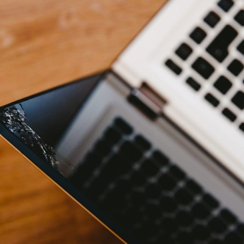 Laptop computer screen with broken glass by accident.